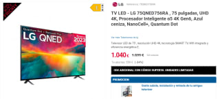 Televission LED - LG 75QNED756RA , 75 pulgadas, UHD 4K, Procesador Inteligente α5 4K Gen6, Azul ceniza, NanoCell+, Quantum Dot por 1223€
