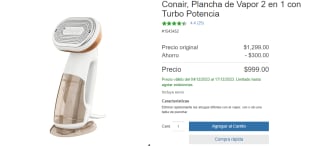 Plancha de Vapor 2 en 1 Conair con Turbo por $999 en Costco