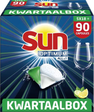 Korting bij Bol.com op Sun Optimum All-in 1 Citroen Vaatwascapsules, voor een superieure reiniging en glans - 90 capsules - Voordeelverpakking