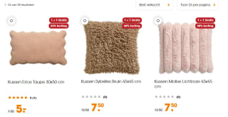 Tot 60% korting en 1+1 gratis op kussens bij Kwantum