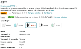 Etiquetadora de etiquetas adhesivas SUPVAN Negro por 14,99€