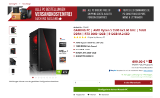 PC AMD Ryzen 5 5500 6x3.60 GHz 16GB DDR4 RTX 3060 12GB 512GB M.2 SSD por 699€