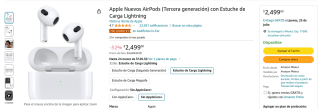 AirPods 3era Gen Estuche Lightning por $2,499 en Amazon