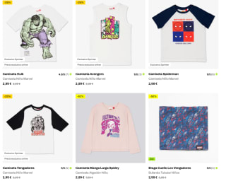 Oferta hasta 65% ropa y calzado Marvel para los niñ@s ropa desde 2,99€