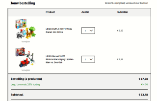 25% extra kassa korting op alle Lego bouwsets bij Kruidvat