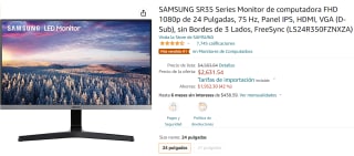 Monitor Samsung 24" 75 Hz a $3,390.56 en Amazon
