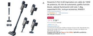 Rowenta X-Pert 6.60 Aspiradora sin cable de 100W + accesorios por 119,99€