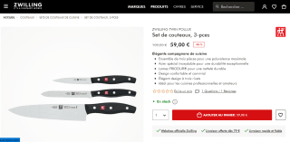 set 3 couteaux Zwilling twin pollux à 59€