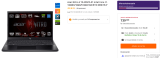 Portátil Gaming Acer Nitro V 15 ANV15-51 Intel Core i7-13620H/16GB/512GB SSD/RTX 3050/15.6" por 739€