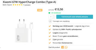 Xiaomi 67W Hyper Charger Combo Type A 67W Snellader voor €13,50 bij Techpunt