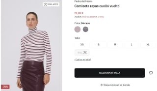 Camiseta de rayas con cuello vuelto de Mujer Pedro del Hierro por 19€