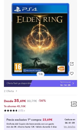 Elden Ring PlayStation 4 por 23,69€.