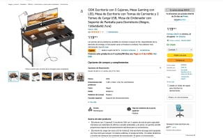 Escritorio ODK negro con 3 Cajones Mesa Gaming con LED con tomas de corriente y 2 Tomas de Carga USB por solo 60€