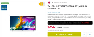 Televisor LED - LG 75QNED80T6A, 75", 4K UHD, Quantum Dot por 984€