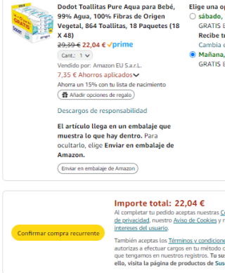 Dodot 864 Toallitas Pure Aqua para Bebé 18 Paquetes por 22,04€