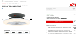 Ventilador de techo NK HO32003, 25 W, 3 Velocidades, Temporizador, Tuya smart POR 49,99€