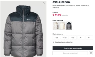 Columbia puffer winterjas voor €44,99 bij Peek & Cloppenburg