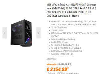 MSI MPG Infinite X2 14NUF7-459AT voor €2.154,99 bij NBB