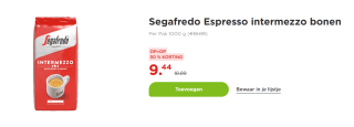 Segafredo espressobonen 1kg voor €9,44 bij de Plus