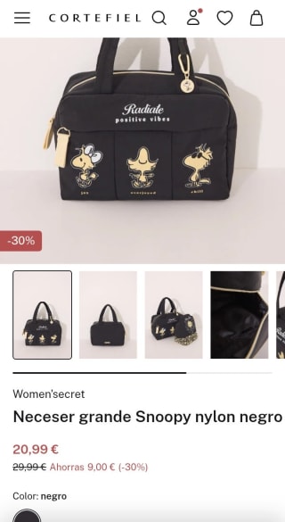 Neceser grande Snoopy nylon por 20,99€.