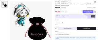 Charm de Jasmine en plata de ley S925 + Bolsa original de Pandora incluida por 10,43€