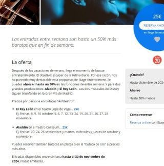 Hasta 50% de descuento en entradas musicales El Rey León y Aladín