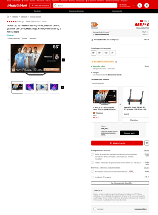 TV Mini LED 55'' Hisense 55U7KQ 144 Hz Smart TV UHD 4K por 466,65€