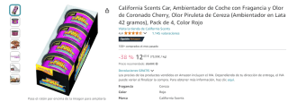 Pack 4 California Scents Car, Ambientador de Coche con Olor de Coronado Cherry por 12,43€