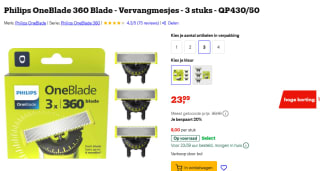 Philips Vervangend Mesje 360 OneBlade QP430/50 3 stuks voor €23,99 bij Bol