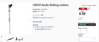 CRIVIT Nordic Walking-stokken voor €8,99 in de Lidl webshop