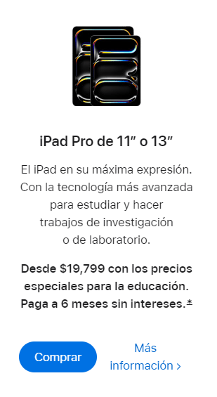 iPad Pro M4 11" 256GB por $19,799 en Apple para Estudiantes