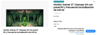 Monitor Gamer 27" Odyssey G4 con panel IPS y frecuencia actualización de 240 Hz