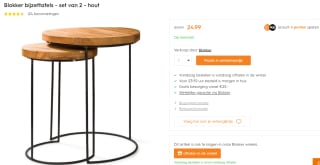 Blokker bijzettafels 2 stuks voor €24,99