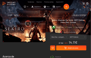 Sekiro Shadows Die Twice GOTY Edition Xbox One por 14,11€