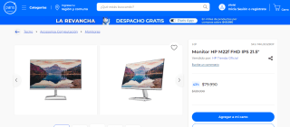Monitor HP M22f FHD IPS 21.5"" por $79.990