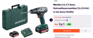 Metabo 14,4 V Accu Schroefboormachine met 2x 2.0 Ah voor €74,95 bij iBOOD