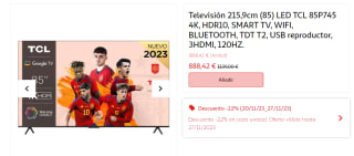 Televisión 85 pulgadas LED TCL 85P745 4K, HDR10 por 888,42€