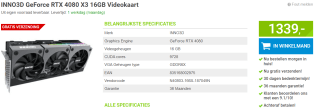 INNO3D GeForce RTX 4080 X3 grafische kaart voor €1.339 bij Megekko