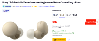 Sony LinkBuds S - Draadloze oordopjes met Noise Cancelling voor €99 bij Bol
