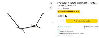 Hangmat met standaard 290x120x110 cm voor €49 bij Xenos