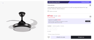 Ventilador de Techo DC con Luz LED Trace Mini Retráctil 91D - Bajo Consumo - Silencioso - Mando a Distancia por 67.96€ (Cuenta Nueva 55.96€)