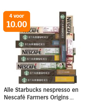 Alle Starbucks nespresso en Nescafé Farmers Origins capsules 4 voor €10 bij de AH