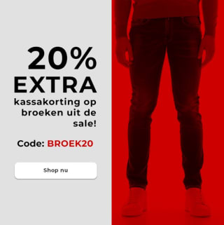 20% extra kassakorting op broeken uit de sale bij Only for men