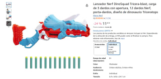 Lanzador Nerf DinoSquad Tricera-blast, carga de 3 dardos con apertura, 12 dardos Nerf por 11,45€