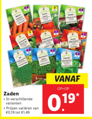 Zaden in verschillende varianten voor €0,19 bij de Lidl
