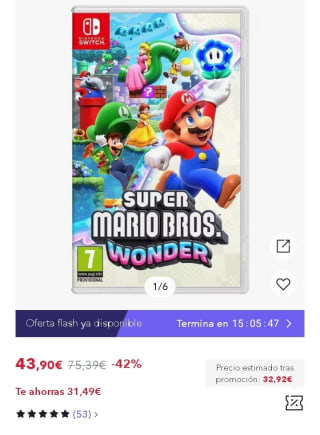 Super Mario Bros. Wonder por 30,73€.