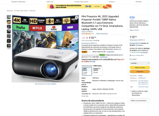 Mini Proyector 4K 2025Upgraded Proyector Portátil 1080P Nativo Bluetooth 5.1 para Exteriores CompatibleTV Stick Smartphone Laptop HDMI USB por 79,68€