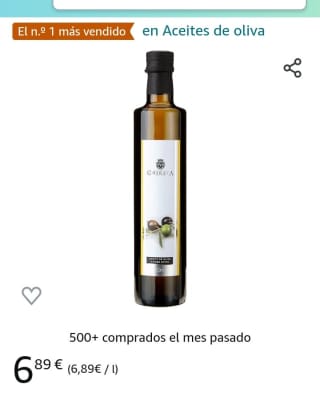 Chinata Aceite de Oliva Virgen Extra - 2 Paquetes de 1 x 500 ml - Total: 1000 ml por 6,89€.