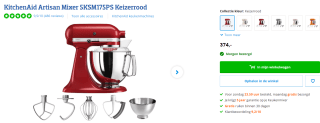 KitchenAid Artisan met extra accessoires voor €374 bij Coolblue