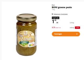 Groene pesto 190g voor €0,73 per potje